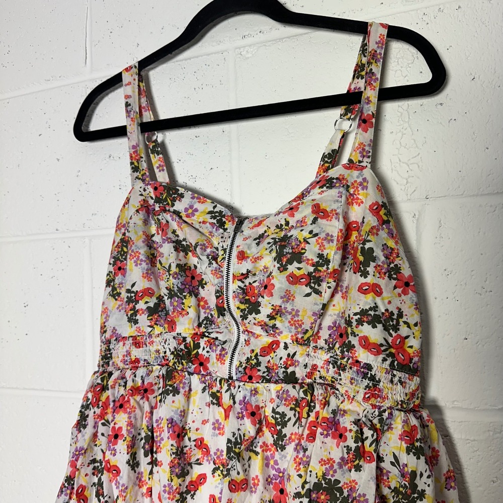 Torrid Floral Zip Front Sundress Size 14 Smocked Back Pockets‎ Sleeveless Red